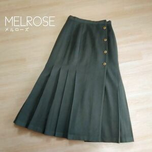 MELROSE メルローズ　ウール プリーツスカート　ロング丈　カーキ　日本製