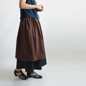 １０００円からスタート　８９cm丈　２色ツートン　贅沢　二重２段重ね　ロング　スカート　上質コットン　フリーサイズA32