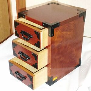 【アンティーク】木製 3段 小引出し 小物入れ 小箪笥 昭和レトロ 古民具