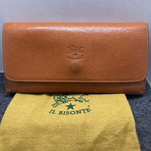 KO2160□IL BISONTE イルビゾンテ 長財布 レザー ウォレット 本革 フラップ オレンジブラウン 保存袋付き