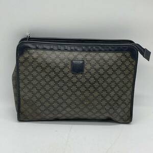 ★BN3763● CELINE セリーヌ マカダム柄 PVC×レザー クラッチバッグ セカンドバッグ メンズ レディース ブラウン系