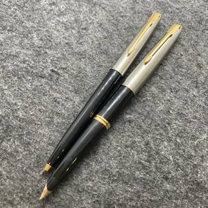 PE1921□2本セット PARKER パーカー 万年筆 ノック式 ボールペン 45 シルバー×ブラックカラー USA製 筆記未確認