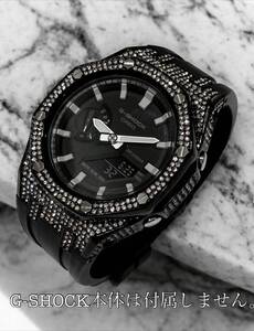 G-SHOCK GA-2100用 ラバーベルトセット メタル カシオーク カスタム Gショック ジルコニアブラックベゼル+ブラックラバー