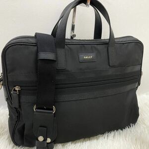 1円 【超希少・極美品】 BALLY バリー ビジネスバッグ ブリーフケース 2way ナイロン レザー ショルダー メンズ A4収納 シルバー金具 通勤