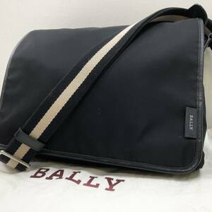 1円 【超希少・美品】 BALLY バリー ショルダーバッグ メッセンジャー A4収納 ブラック ナイロン レザー トレスポ メンズ 斜め掛け 黒 通勤