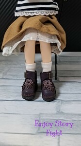 blythe outfit ＊ Enjoy Story ＊ ネオブライス　ピュアニーモs　　本革靴＊花飾りドールショートブーツ