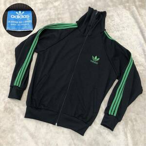 激レア★美品 adidas アディダス トラックジャケット ジャージ フランス製 黒×緑 M〜L相当 トレフォイルロゴ ヴィンテージ 