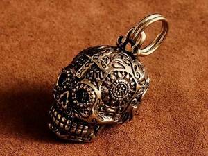  double ring attaching brass key holder (meki deer n Skull ) :.. skeleton ... skull gaikotsu key ring necklace brass pendant 