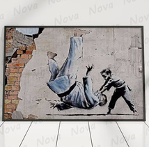  C3001 Banksy バンクシー キャンバスアートポスター ストリートアート ポップアート 50×70cm イラスト インテリア 雑貨 海外製 枠なし D_画像1