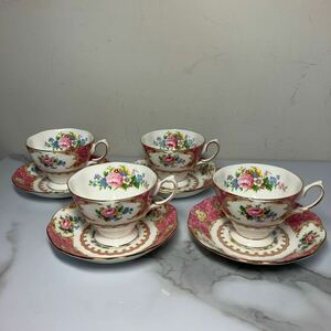 O2403-3047 ROYAL ALBERT Lady Carlyle カップ &ソーサー 4客セット ピンク 底面汚れ有り 中古 80サイズ梱包予定