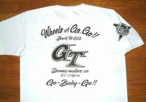 新品 フルスロットル コットン生地 プリント 半袖 Tシャツ (Lサイズ/白×黒) GT アメ車 フォード マスタング ピンストライプ ホットロッド