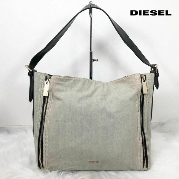 DIESEL ディーゼル レザー デニム ショルダーバッグ サイドジップ