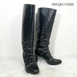 Sergio Rossi セルジオロッシ レザー ロングブーツ パイソン 型押し