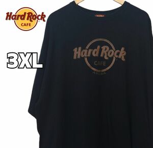 Hard Rock CAFE ハードロックカフェ Tシャツ 古着 レザー調ロゴ ブラック 3XL 大きいサイズ