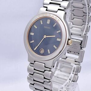 SEIKO セイコー PRESAGE プレサージュ 9539-6010 腕時計 ウォッチ クォーツ quartz デイト 紺文字盤 銀 シルバー P162