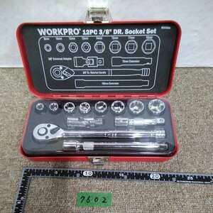 7602 送料520円 WORKPRO★ソケットレンチセット ガレージツールセット ラチェットレンチ 差込角9.5mm（3/8インチ） 