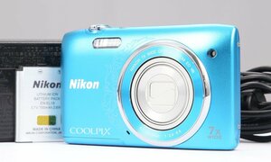 【 良品 | 動作保証 】 Nikon COOLPIX S3500 オリエンタルブルー 【 液晶に黄変あり 】