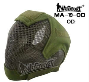 【OD】Wosport タクティカルハンティング V6 スチールメッシュ フルフェイスマスク ゴーグル併用可能 MA-19 軍用タ