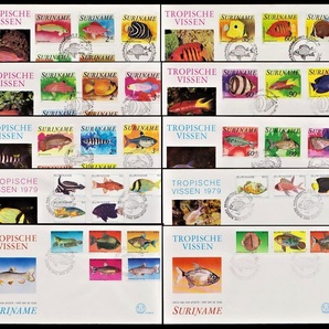 zα325y2-7S スリナム1976-81年 魚シリーズ・10FDC 19×10㎝の画像1