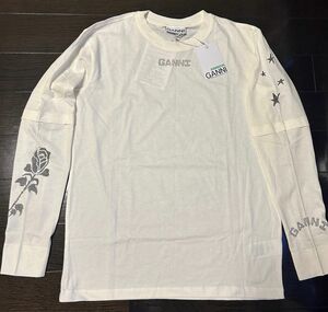 GANNI ロンT グラフィック プリント ロングTシャツ バラ　ガニー ロンT 長袖Tシャツ 長袖