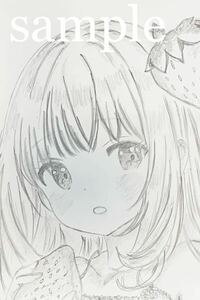 オリジナル　手描きイラスト　女の子 【ハガキサイズ】鉛筆画 ラフ　39SR9
