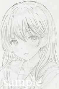 オリジナル　手描きイラスト　女の子 【ハガキサイズ】鉛筆画 ラフ　310SH セーラー服