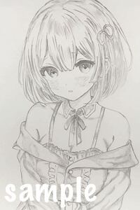 オリジナル　手描きイラスト　女の子 【ハガキサイズ】鉛筆画 ラフ ZR3