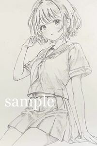 オリジナル　手描きイラスト　女の子 【ハガキサイズ】鉛筆画 ラフ SH6