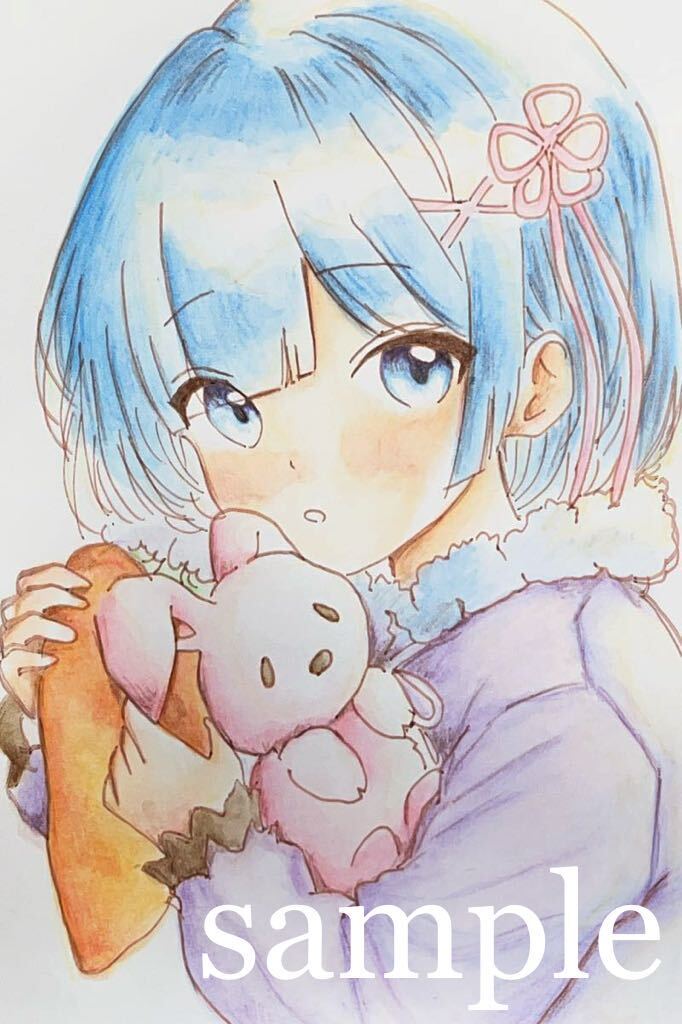 Ilustración dibujada a mano ◆ Re:Zero ◆ Rem Buenas noches [Tamaño postal] Acuarela Doujin, historietas, productos de anime, ilustración dibujada a mano