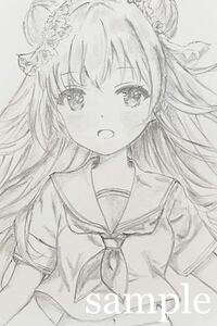 オリジナル　手描きイラスト　女の子 【ハガキサイズ】鉛筆画 ラフ　NM5