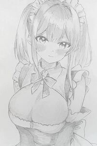 オリジナル　手描きイラスト　女の子 【ハガキサイズ】鉛筆画 NB