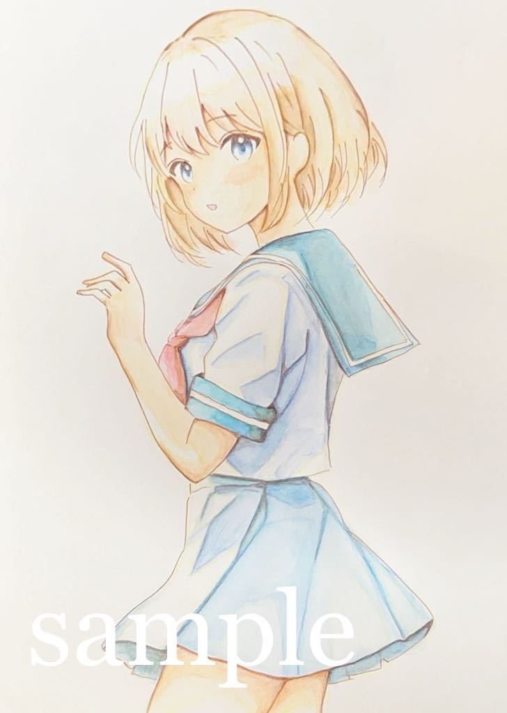 [A5] ◆ Handgezeichnete Illustration eines Mädchens im Original-Matrosenanzug, Comics, Anime-Waren, handgezeichnete Illustration