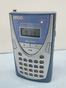 ■ANDO AR4-434S 3バンドラジオ ブルー FM/SW/AM アンドー ポータブルラジオ 電池付き 動作品 92371■！！
