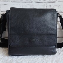 【極美品】COACH コーチ ヒューストン マップ バッグ メッセンジャー ショルダー レザー 本革 ブラック 黒 斜め掛け ボディ ロゴ メンズ_画像2