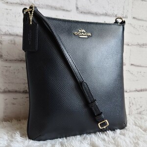 【極美品】COACH コーチ ショルダーバッグ サコッシュ レザー 革 ブラック 黒 斜め掛け ボディ ゴールド金具 ロゴ 馬車 チャーム メンズ