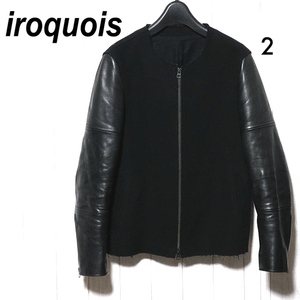 イロコイ iroquois ノーカラースタジャン 袖革 ライダース 2