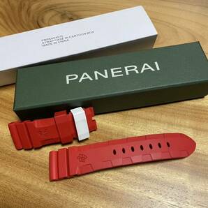 PANERAI パネライ 純正ラバーベルト 22-24mm 赤に白のワンポイント ピンバックル 交換用 純正 ラバー ベルト正規品の画像1