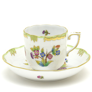 Art Auction Herend Coffee Cup & Saucer Victoria Bouquet Hand Painted Porcelain Western Tableware Mocha Cup Coffee Bowl Plate Flower and Butterfly Pattern Made in Hungary New Herend, tea utensils, Cup and saucer, Coffee cup