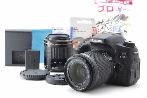 美品 Canon キヤノン EOS 8000D ダブルレンズセット SDカード、おまけ付き デジタル 一眼レフ