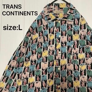 TRANS CONTINENTS★総柄レーヨンシャツ★花柄★チューリップ★長袖★L