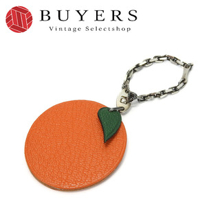 中古 エルメス バッグチャーム レザー メタル オレンジ シルバー金具 オレンジ フルーツ 小物 レディース メンズ