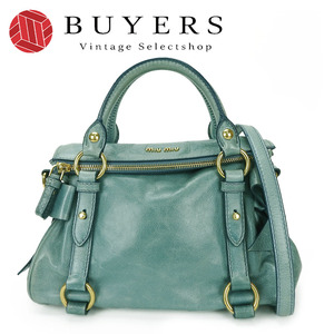  used MiuMiu handbag RT0438 leather green group - 2WAY shoulder lady's woman 