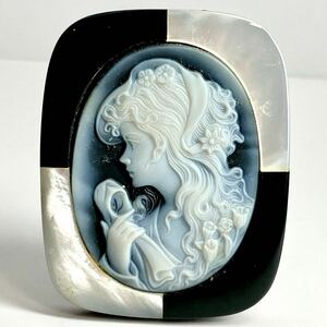 枠付き!!［ストーンカメオ25.6g］M 128ct 約50.0×40.0mm 貴婦人 stone CAMEO ルース アンティーク 