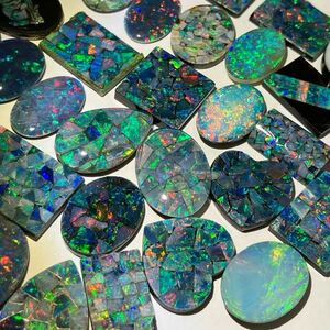 遊色効果!!［ダブレットオパールおまとめ200ct］A ルース 裸石 宝石 ジュエリー jewelry opal モザイク mosaic 遊色