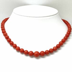 ［天然本珊瑚ネックレス］M 約5-10.5mm珠 30.5g 41.5cm シルバー silver サンゴ さんご coral コーラル necklace ジュエリー jewelry EA3