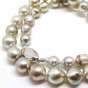 ［南洋黒蝶真珠ネックレス］M 重量約52.3g 約8.5-11mm珠 パール pearl necklace jewelry accessory silver シルバー DH0/DH0