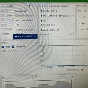 【ライセンス期限 2028-04-01】FORTINET Fortigate 40F (FG-40F) UTM ファームウェアv6.2.7 build1190(GA) AC付 初期化済【H24032611】の画像10