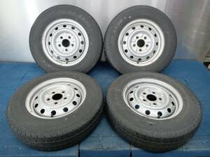 ★7-8分山★20年製★ ダンロップSPLT30A 175/80R14 99/98N LT　スチールホイール 14×5J 5H-114.3 4本セット　E535