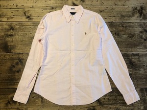 美品 中古衣料 Polo by Ralph Lauren ポロ ラルフローレン レディース 長袖BDシャツ ベビーピンク ストライプ 古着 春シャツ ヴィンテージ