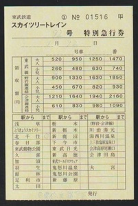 【稀少】東武鉄道　スカイツリートレイン号特急券　2020年　南栗橋乗務管区